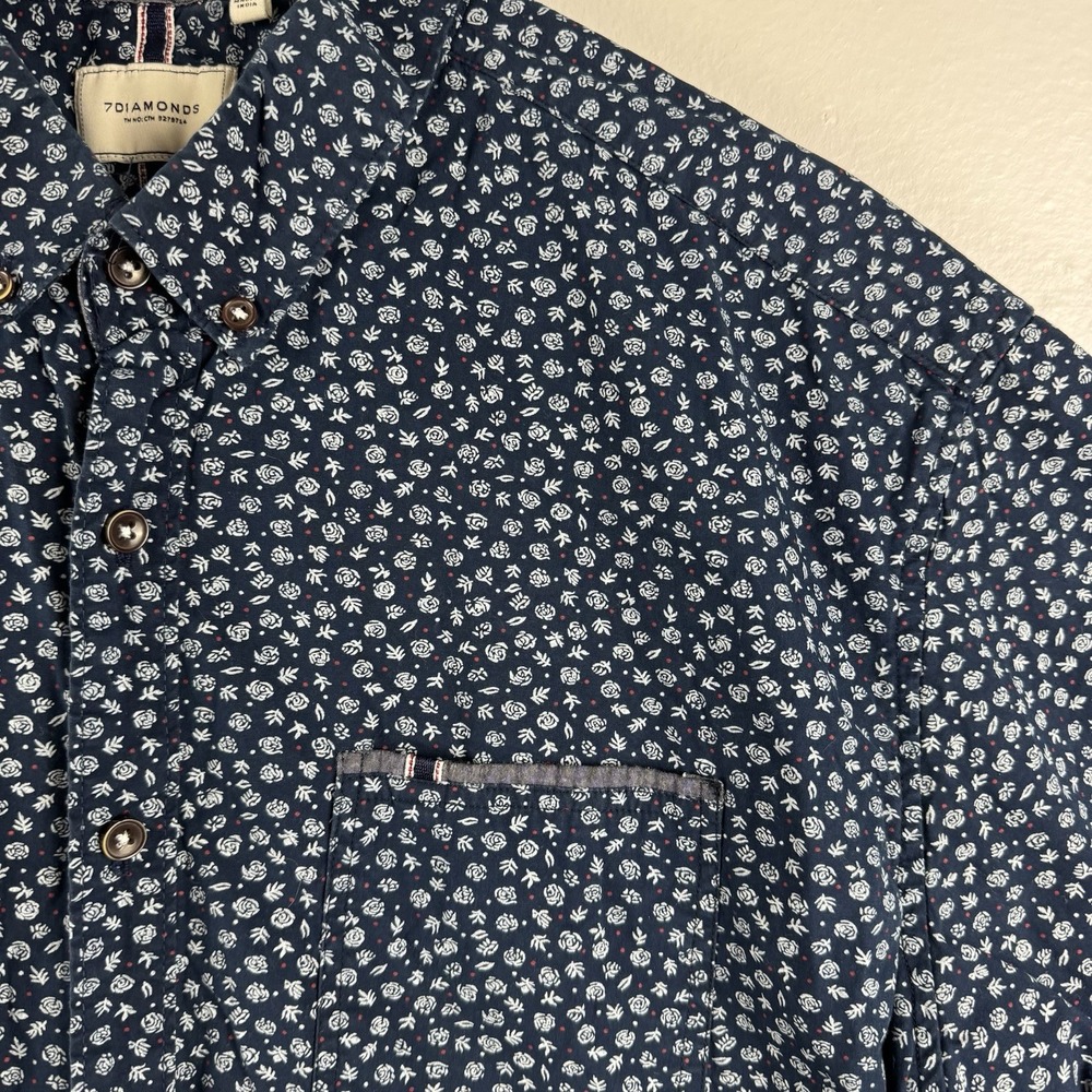 7 DIAMONDS Mens short sleeve button‎ down shirt contract fabric floral - XL